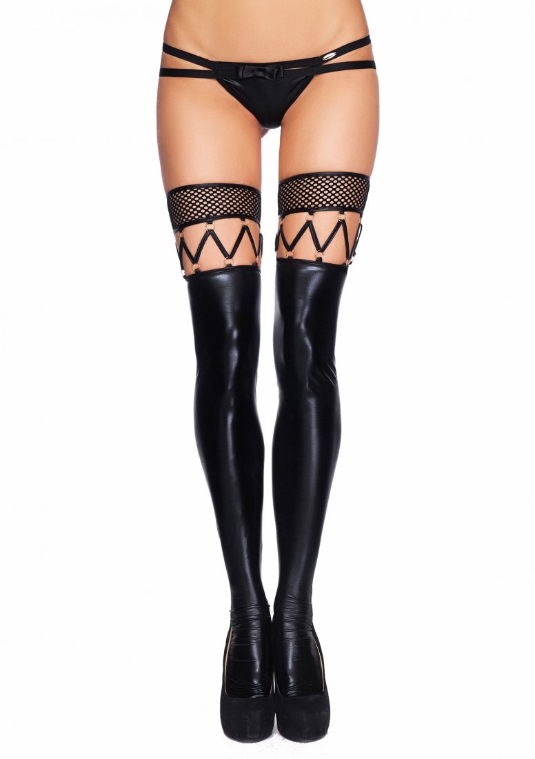 Marica - Wetlook, Fishnet Stockings with Straps - S/M S/M