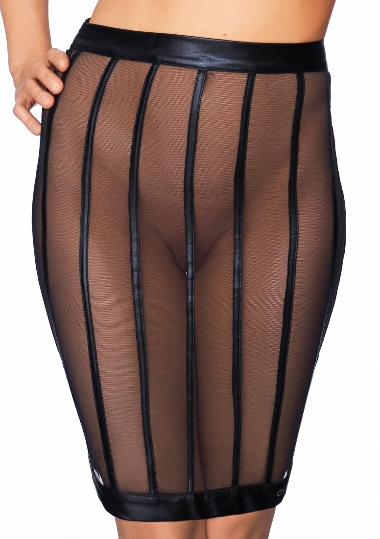Socorro - Wetlook and Mesh Striped Pencil skirt - S L